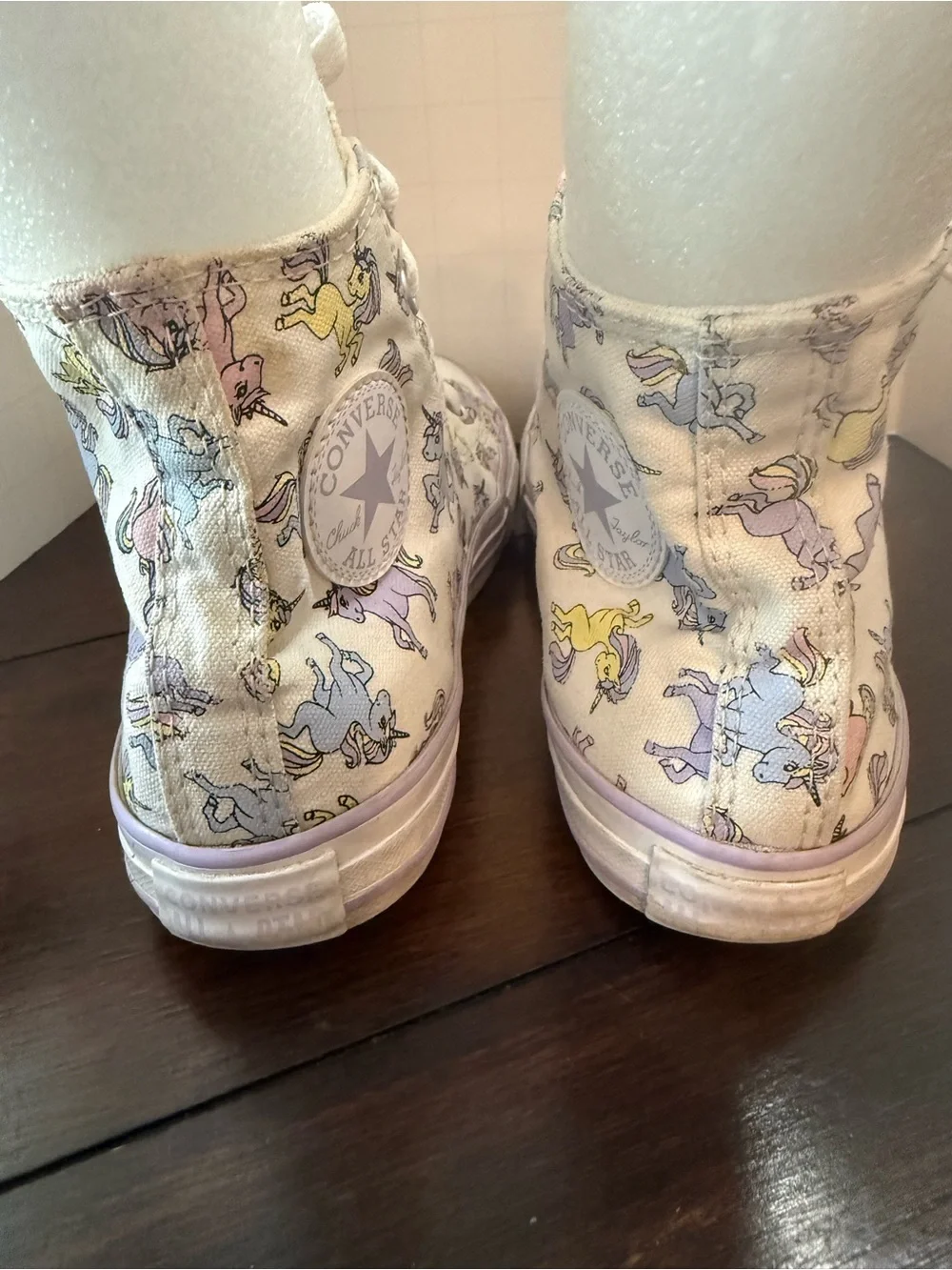 Converse Kids Size 3 White High-Top Sneakers with Pastel Unicorns